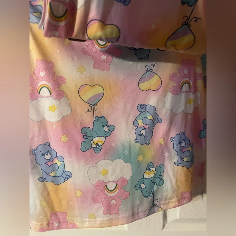 NWT Care Bears Girls Pajama Set Size‎ M 7/8 Rainbow Hearts 2 Piece Sleepwear